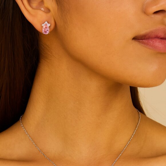 Audrey J Los Angeles Fine Silver Plated Pink Crystal Necklace & Earring Box Set - Picture 4 of 10